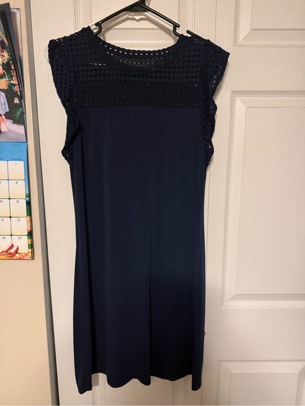 MICHAEL Michael Kors Navy Crochet Yoke Midi Dress